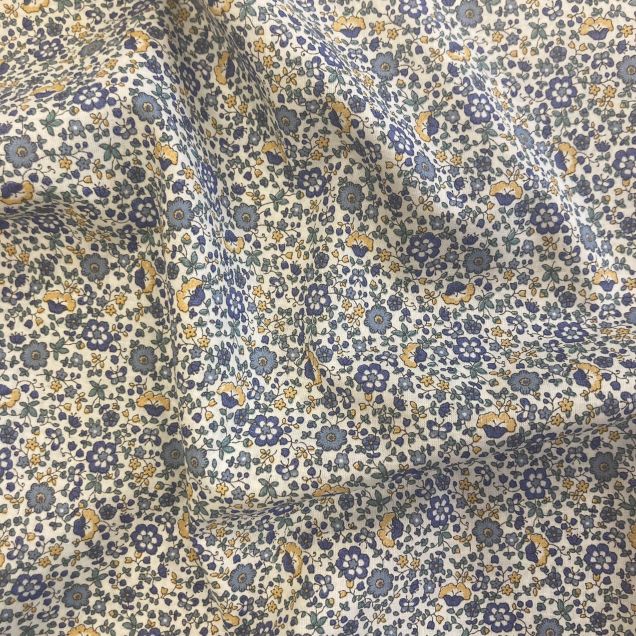 Photographie d'un tissu Coton Imprimé Fleuri Bleu