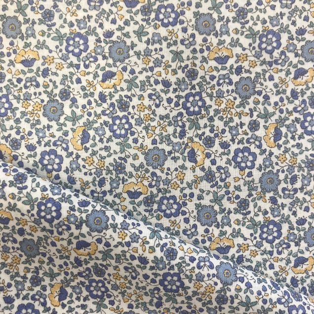Photographie d'un tissu Coton Imprimé Fleuri Bleu