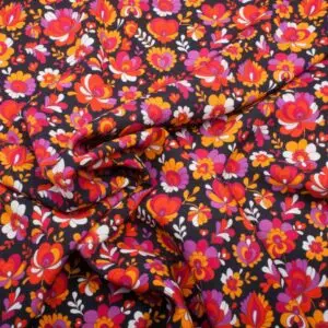 Tissus Viscose Flower Noir/orange