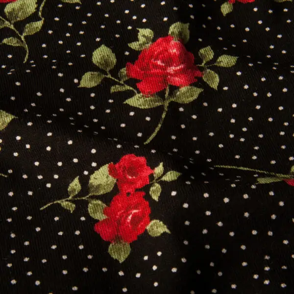 Jersey Viscose Roses Et Pois Noir – Image 2