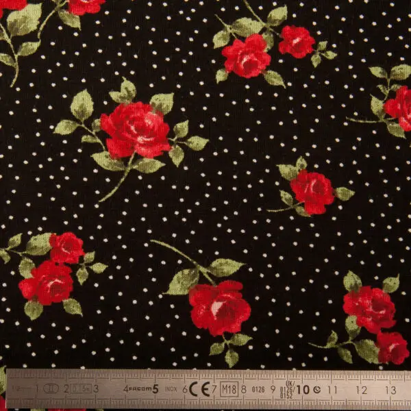 Jersey Viscose Roses Et Pois Noir – Image 3