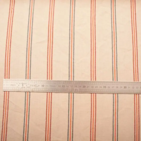 Tissus tissé teint rayé terracotta/bleu – Image 3
