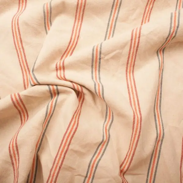 Tissus tissé teint rayé terracotta/bleu – Image 2